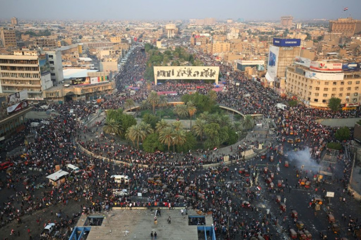 Iraqi demonstrators at Tahrir Square in Baghdad, the epicentre of the protests