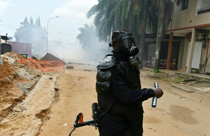 Ivorian anti-riot police fired tear has to break up opposition protesters in Blockhauss district in Abidjan