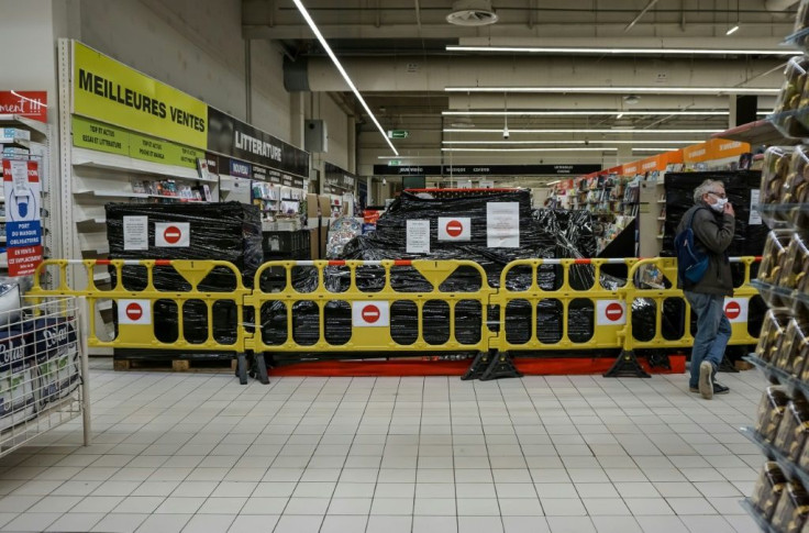 In supermarkets across France, shelves normally heaving with novels and other books are bare or taped off