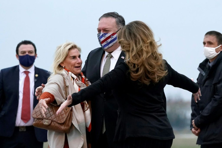 Pompeo arriving at Paris Le Bourget Airport on Saturday at the start of a 10-day swing ofEurope and the Middle East