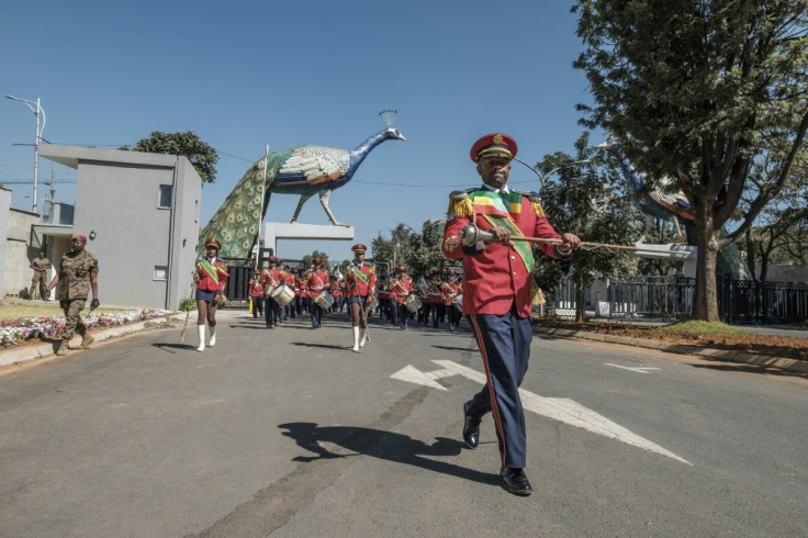 A military band arrives at the prime minister's compound in Addis Ababa