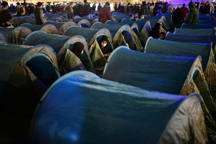 The tents were set up to protest at the destruction of other migrant camps