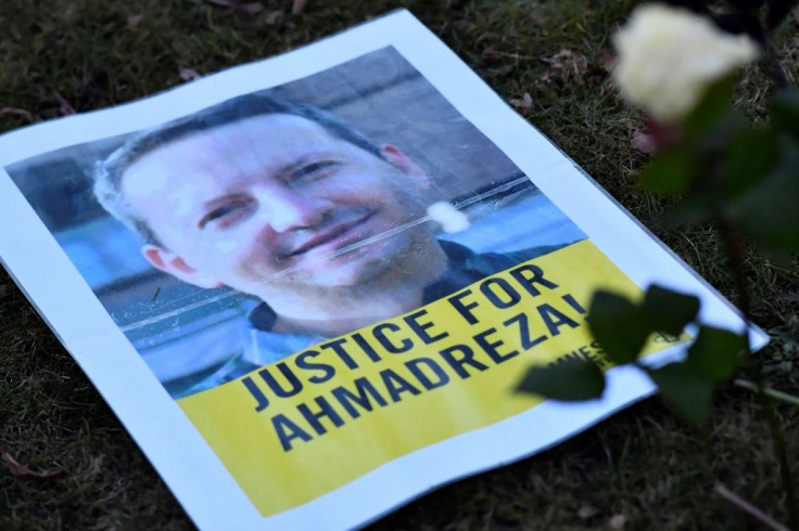 A flyer picturing Ahmadreza Djalali, an Iranian academic detained in Tehran and reportedly sentenced to death for espionage, is seen in February 2017 during a protest in his support outside the Iranian embassy in Brussels