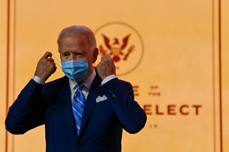 US President-elect Joe Biden arrives to deliver a Thanksgiving address at the Queen Theatre in Wilmington, Delaware, on November 25, 2020, where he tried to rally Americans weary of the Covid-19 pandemic