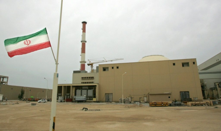 An Iranian flag outside the building housing the reactor of the Bushehr nuclear power plant in the southern Iranian port town of Bushehr in 2007