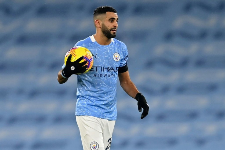 My ball: Riyad Mahrez scored a hat-trick as Manchester City clicked back into goalscoring form