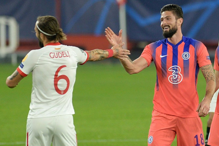 Olivier Giroud scored all four goals as Chelsea beat Sevilla 4-0