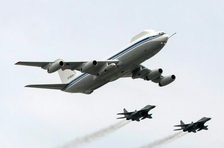 The Russian Il-80 plane, seen here during a Victory Day parade rehearsal in Moscow, is designed to shield top command from the effects of a nuclear explosion.