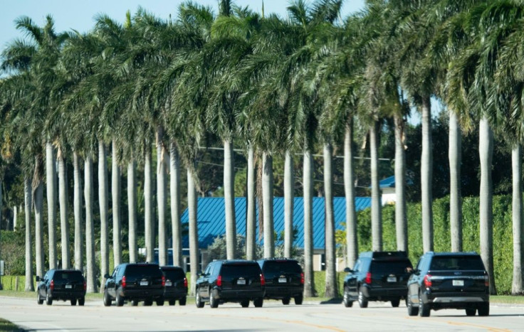 The motorcade of US President Donald Trump arrives at Trump International Golf Club in West Palm Beach, Florida on December 27, 2020