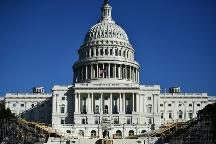The presidential inaugural platform under construction in front of the US Capitol in November