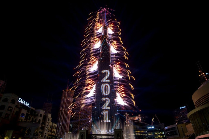 Fireworks on the Burj Khalifah tower in Dubai during the New Year's Eve celebrations on December 31, 2020