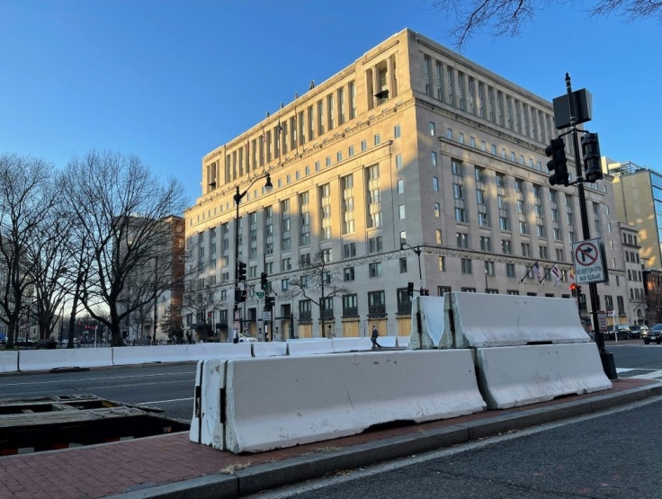 Extensive road closures are seen on a street near the White House in Washington, DC on January 13, 2021, as the city makes preparations for the lead up to US President-elect Joe Biden's January 20 inauguration