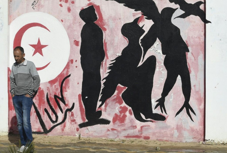 A mural symbolising freedom in the Tunisian town of Sidi Bouzid, the cradle of the 2011 revolution, where unemployment remains high