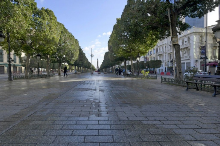 Tunis' Habib Bourguiba Avenue, a symbol of the Tunisian revolution where people normally gather on the anniversary to revive hopes for a better future, is deserted on January 14, 2021