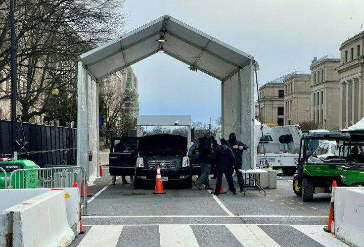 A security checkpoint in downtown Washington, DC on January 16, 2021