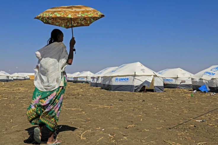 Haven: A woman who fled the Tigray conflict, pictured at the Tenedba refugee camp in Mafaza, eastern Sudan