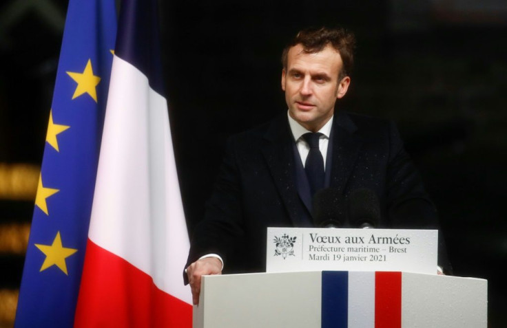 President Emmanuel Macron, seen here delivering his New Year wishes to the military on Tuesday, is the first French head of state born after Algeria gained its independence