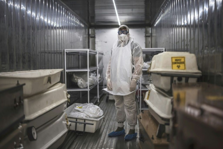 The 12-metre metal containers can store up to 40 corpses at a constant temperature of zero degrees Celsius