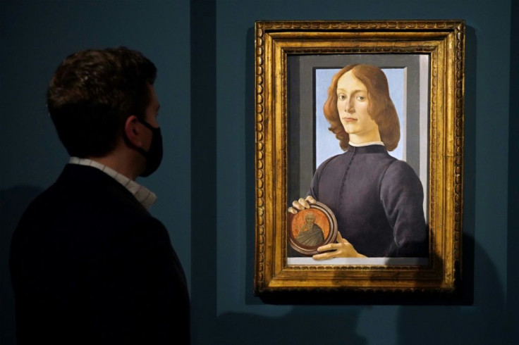 Sandro Botticelli's "Young Man Holding a Roundel" pictured at Sotheby's in New York City on January 22, 2021 in New York City