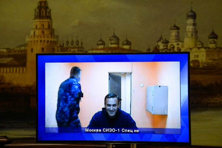 Alexei Navalny appeared in court via video link from prison, where he has been held since January 17