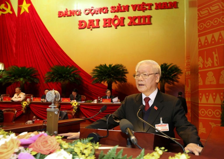 Vietnam President and Communist Party General Secretary Nguyen Phu Trong addressing the opening session of the 13th National Congress