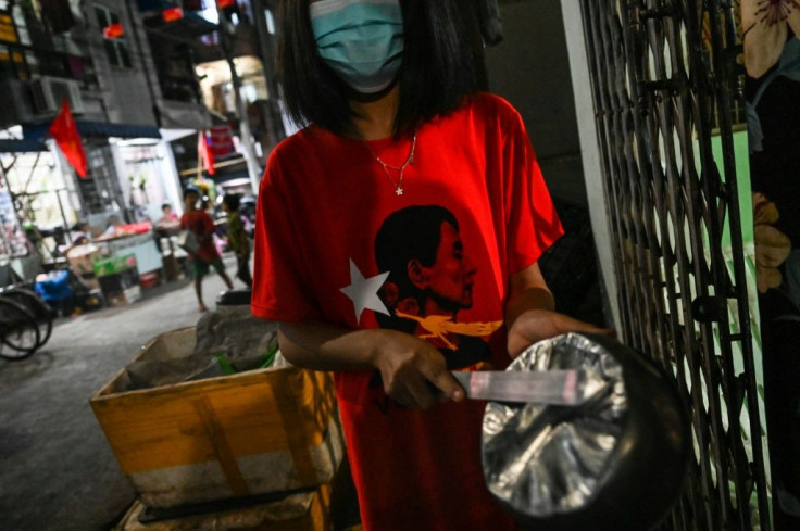 Residents of Yangon protest against the military coup by making noise with pots and pans