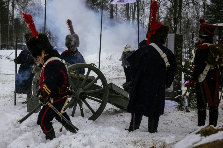 Re-enactors in period uniforms took part in the ceremonies in sub-freezing temperatures