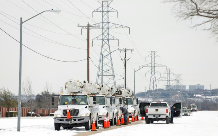 Pike Electric service trucks line up after a snow storm on February 16, 2021 in Fort Worth, Texas