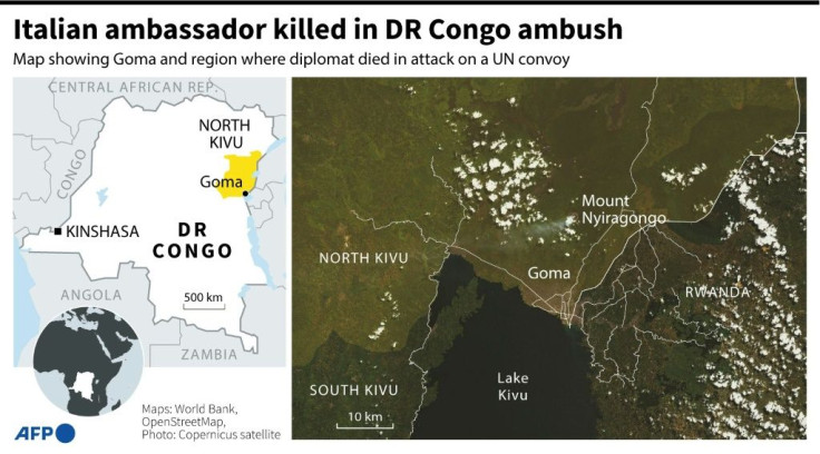 Map of DR Congo's eastern Goma region where Italy's ambassador was killed in an attack on a UN convoy