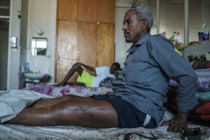 Farmer Tekleberhan Gebregiorgis, 50, is being treated for a leg wound in the Ayder Referral Hospital in the Tigray capital Mekele