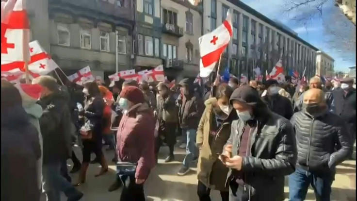 Supporters of opposition political parties gather near Tbilisi Concert Hall