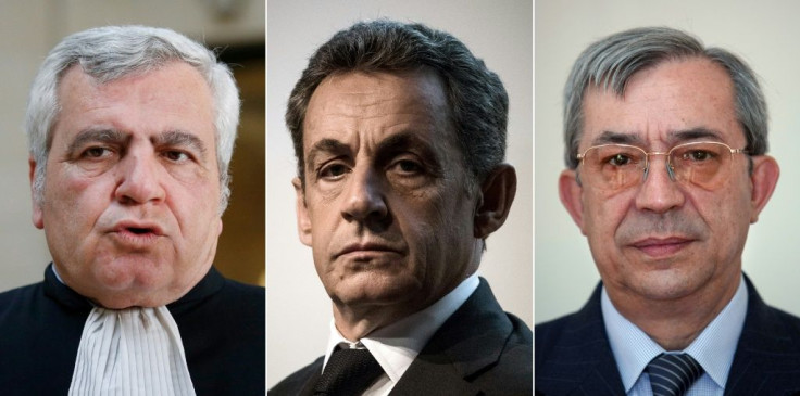 Thierry Herzog (L), Nicolas Sarkozy (C) and Gilbert Azibert (R) could each face four years in jail if convicted