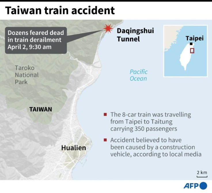 Map showing the location of deadly train derailment in eastern Taiwan on Friday.