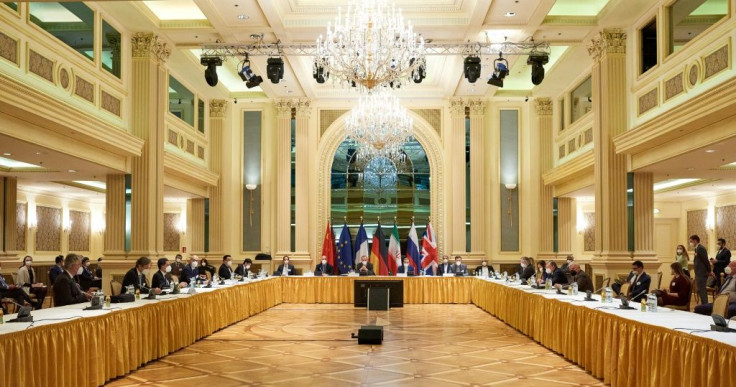 Diplomats from the EU, China, Russia and Iran at the start of talks at the Grand Hotel in Vienna on April 6, 2021