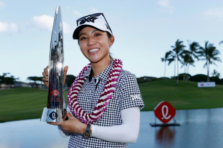Lydia Ko celebrates winning the Lotte Championship in Hawaii, her first victory for 1,084 days