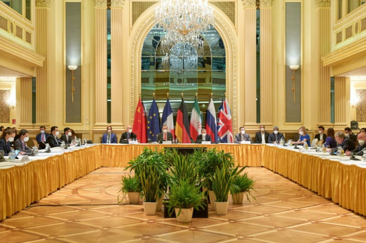 Delegation members from the parties to the Iran nuclear deal -- Germany, France, Britain, China, Russia and Iran -- attend a meeting at the Grand Hotel of Vienna