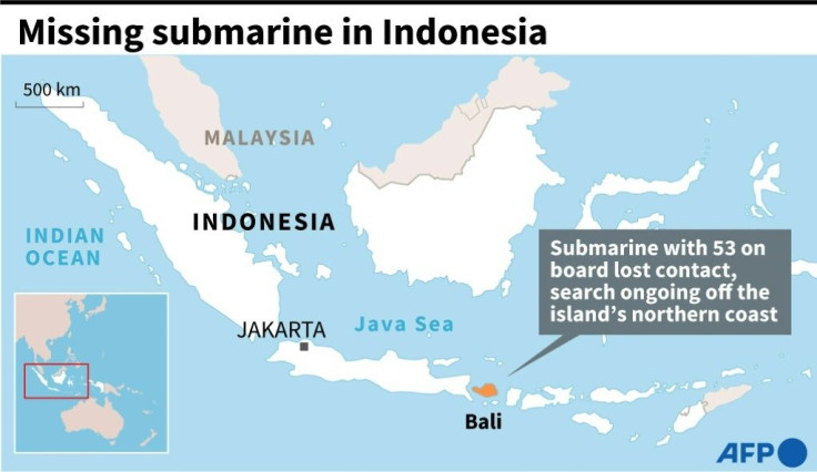 Map of Indonesia locating Bali, where a search is ongoing off the northern coast for a submarine that lost contact Wednesday.