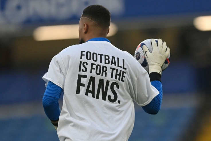 Brighton goalkeeper Robert Sanchez wears a T-shirt expressing opposition to the European Super League