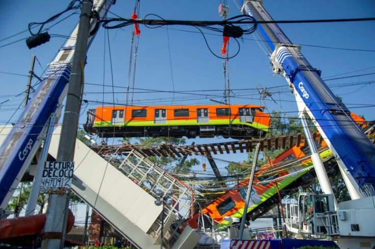 View of the site of a train accident after an elevated metro line collapsed in Mexico City on May 4, 2021