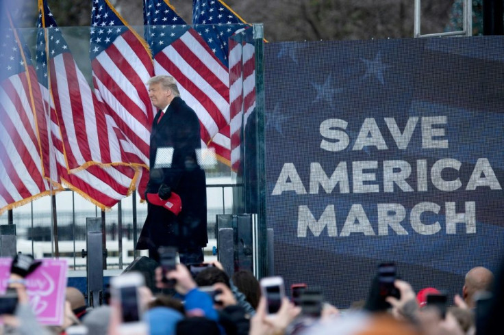 Donald Trump is seen addressing supporters flooding the nation's capital ahead of the insurrection at the US Capitol on January 6, 2021