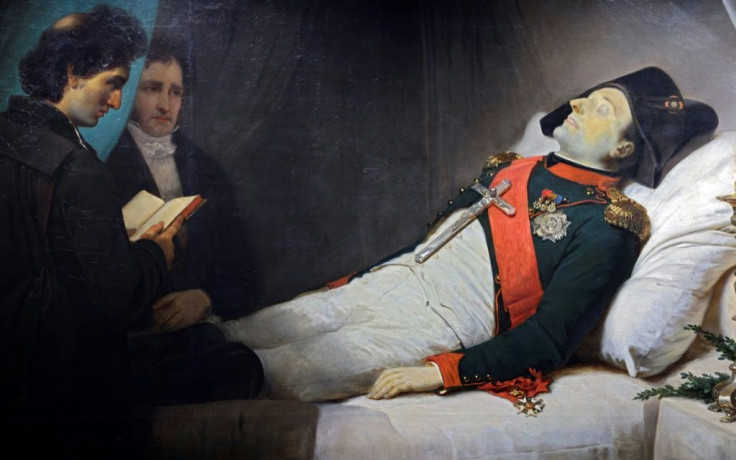A painting by French artist Jean-Baptiste Mauzaisse, exhibited at the museum at the Invalides monument in Paris, depicts Napoleon on his death bed