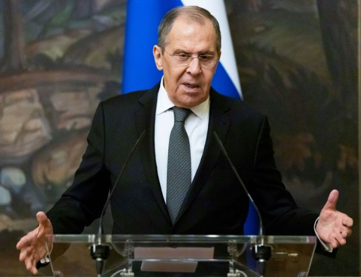 Russian Foreign Minister Sergei Lavrov speaking at a press conference in Moscow on May 5 2021.