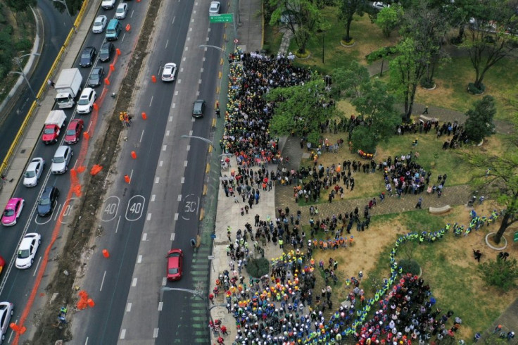 People take part in an earthquake drill in Mexico City on January 20, 2020.