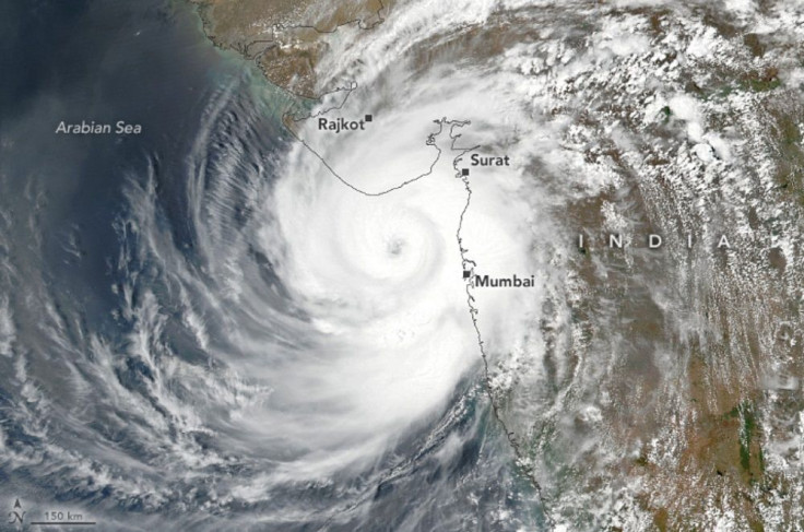 Pictured: Cyclone Tauktae several hours before making landfall in India. The image was captured by NASA and the NOAA's  Suomi NPP satellite on May 17, 2021.