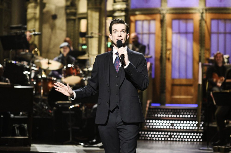 John Mulaney is pictured hosting "SNL" on April 14, 2018.