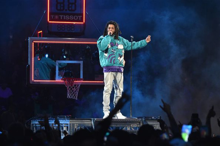 CHARLOTTE, NC - FEBRUARY 17: J. Cole performs at halftime during the 68th NBA All-Star Game at Spectrum Center on February 17, 2019 in Charlotte, North Carolina.