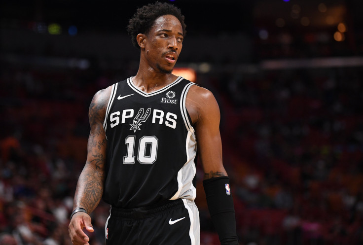 DeMar DeRozan #10 of the San Antonio Spurs in action against the Miami Heat during the first half of the preseason game at American Airlines Arena on October 08, 2019 in Miami, Florida. 