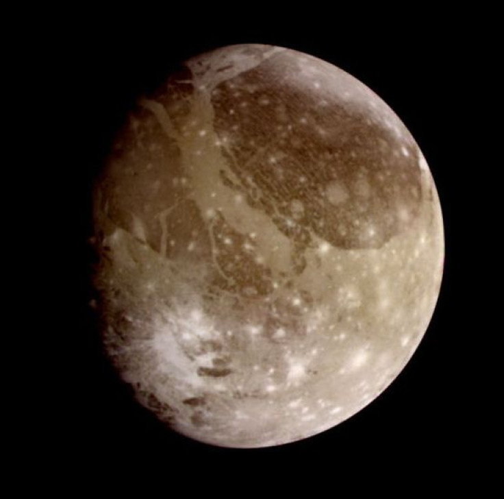 This image of Ganymede, one of Jupiter's moons and the largest moon in our solar system, was taken by NASA's Galileo spacecraft.