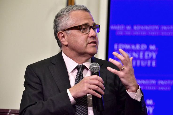 Former United States Attorney General Eric Holder is interviewed by Jeffrey Toobin for a discussion on gerrymandering and its impact on the American politcal system at the Edward M. Kennedy Institute for the United States Senate on May 30, 2018 in Boston,