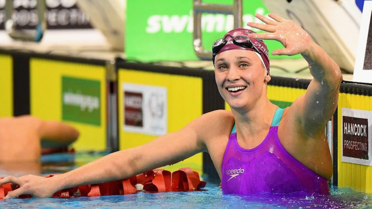 Madeline Groves of Australia celebrates winning the Women's 200 Metre Butterfly during day four of the Australian Swimming Championships in 2016.